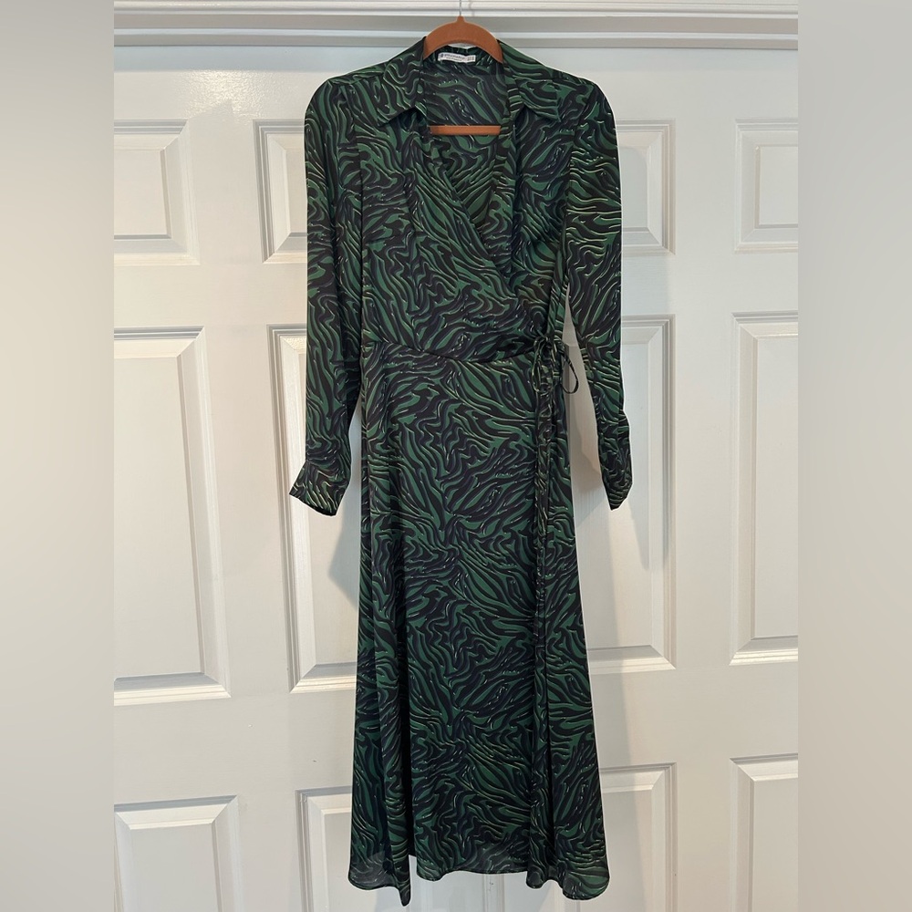 Printed Satin Wrap-Style Dress